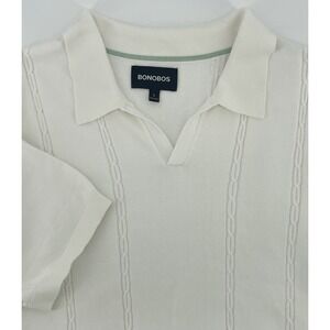 Bonobos Hudson Cotton Sweater Polo Mens White Lg Vertical Cable Knit Ribbed Hem